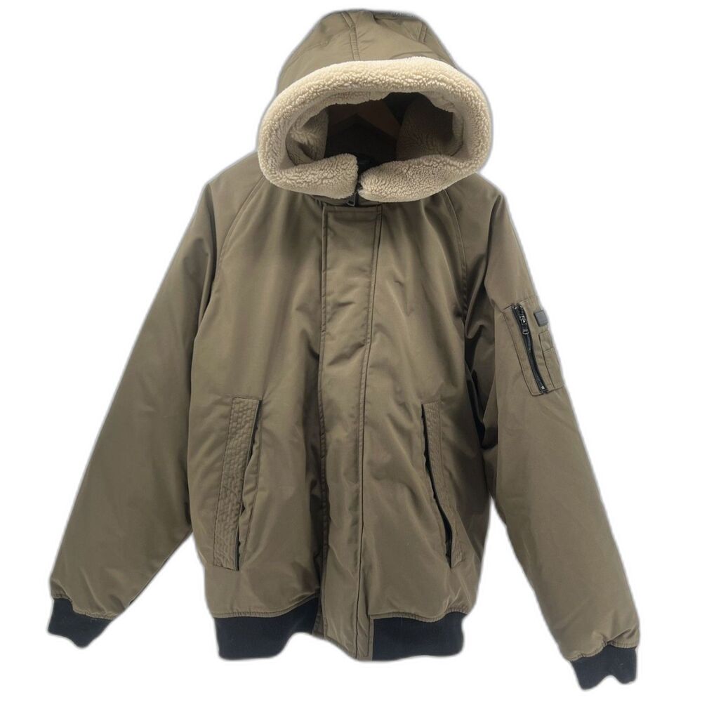 Sean John Faux Fur Hood Multi Pocket Parka Heavy Winter Jacket Mens XL Beige Tan